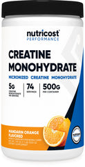 Nutricost envase frontal mostrando etiqueta y sabor mandarina naranja, claridad de información