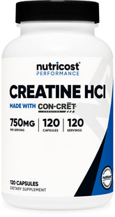 Nutricost bottle front view showing label and 120 capsules for convenient supply