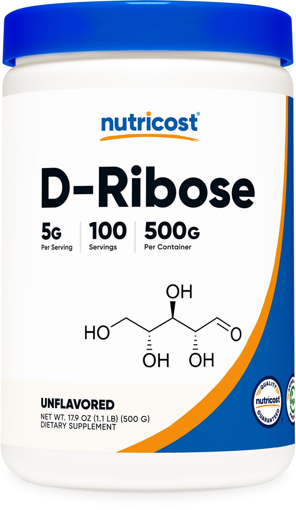 Nutricost envase frontal mostrando etiqueta clara y beneficios