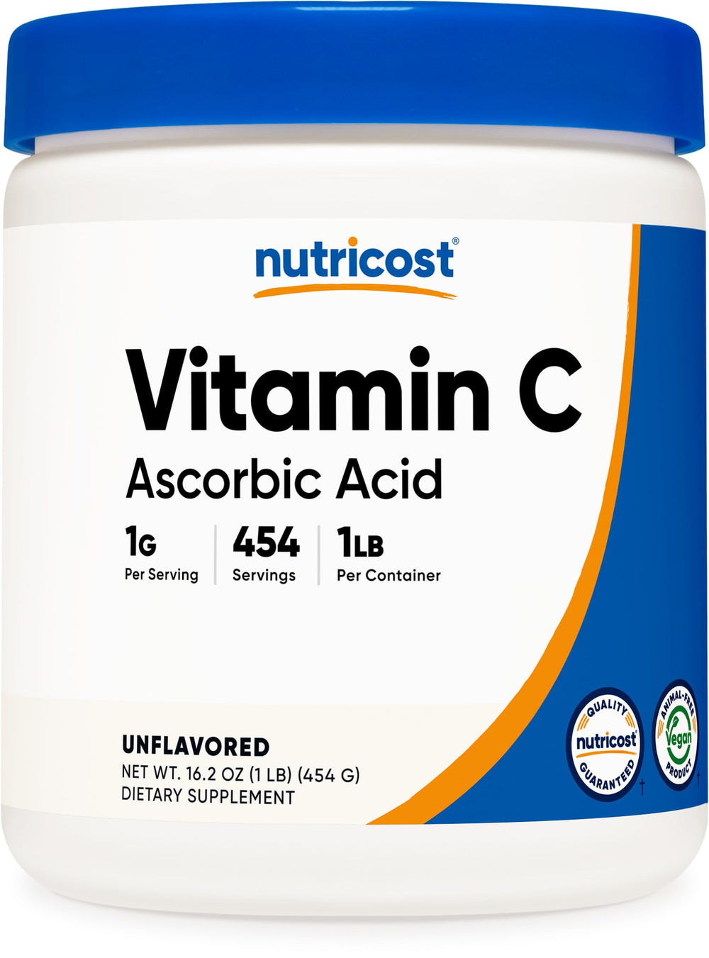 Nutricost envase frontal mostrando el bote de 1 lb y beneficio de presentación clara