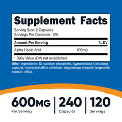 Nutricost etiqueta detalle con información de 600 mg por servicio