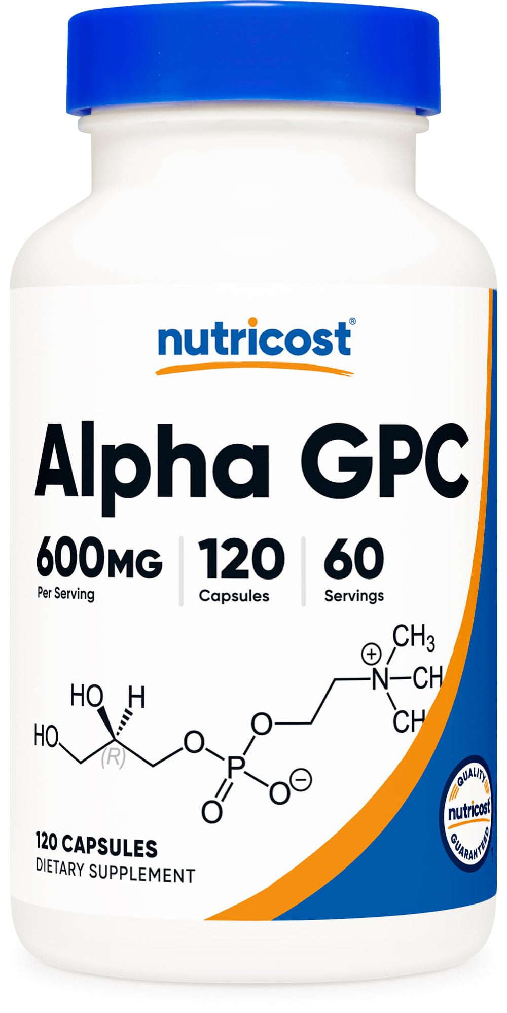 Nutricost frasco frontal Alpha GPC mostrando diseño y cantidad