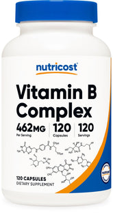 Nutricost frasco frontal mostrando Vitamin B Complex para identificar producto