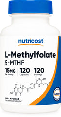 Nutricost envase frontal L‑Methylfolate mostrando marca y beneficio de pureza