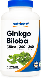 Nutricost frasco frente mostrando diseño y 240 cápsulas como suministro prolongado