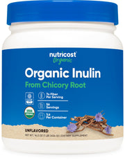 Nutricost inulina orgánica frente del envase muestra contenido y certificación
