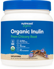 Nutricost inulina orgánica frente del envase muestra contenido y certificación