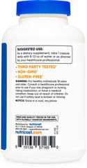 Nutricost capsules beside a teaspoon and calendar indicating dosage and supply