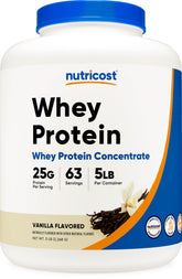 Nutricost Whey Protein Powder frontal mostrando envase y beneficios de sabor