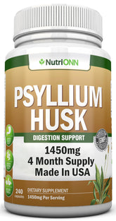 NutriONN frasco frontal de Psyllium Husk con información visible y confianza