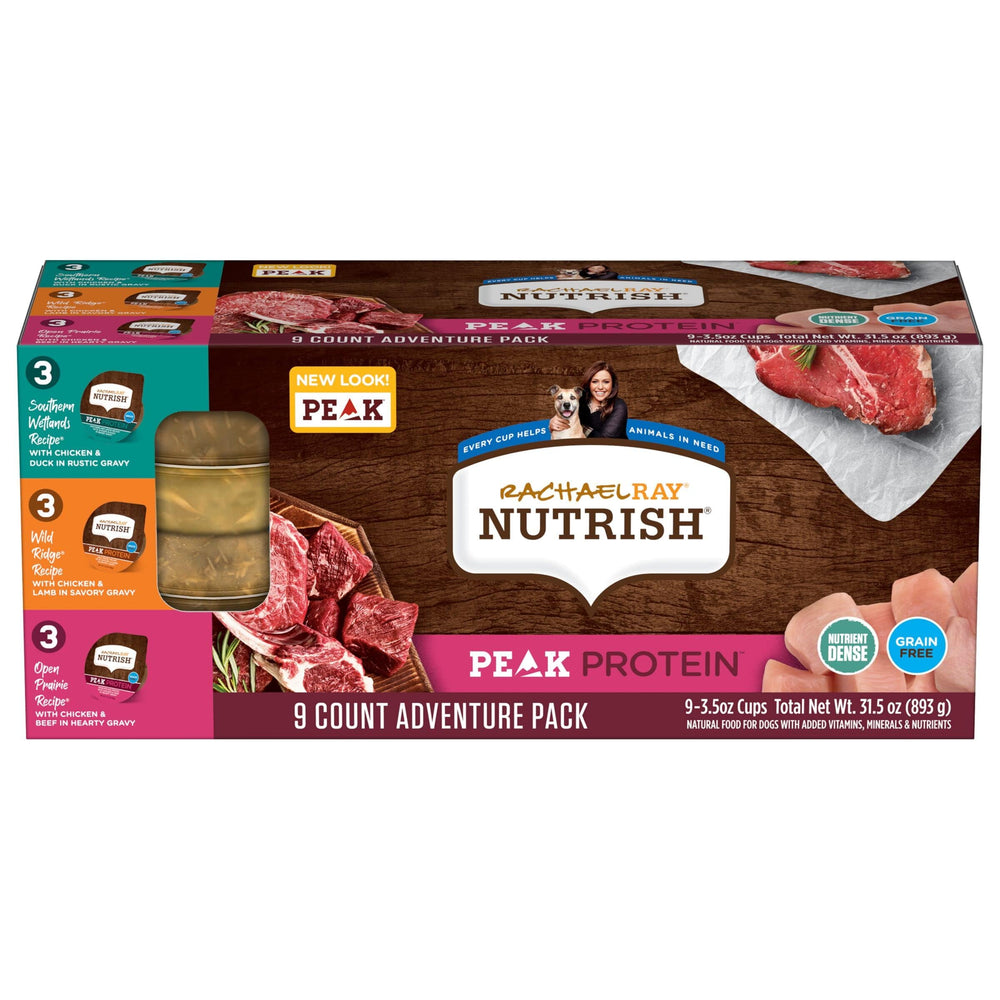 Nutrish pack frontal con tazas, muestra variedad y conveniencia para comidas