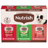Nutrish front packaging of 12-can variety pack shows product selection and convenience