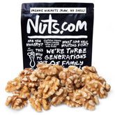 Nuts.com front packaging of 2 lb organic walnuts showing label and resealable bag, convenient storage