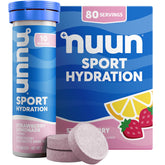 Nuun frente del tubo Fresa-Limón mostrando marca y beneficio práctico
