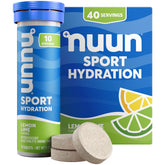 Nuun tube front view showing Lemon Lime label and portable hydration benefit