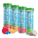 Nuun mixed fruit front packaging showing tubes and servings and convenient transport