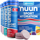 Nuun tube front packaging showing mixed flavors and portability benefit