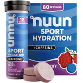 Nuun tubo frontal Wild Berry mostrando el envase y fácil transporte