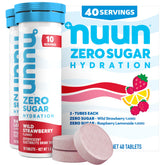 Nuun Zero Sugar presentación frontal mostrando tubos y sabores, práctico para llevar