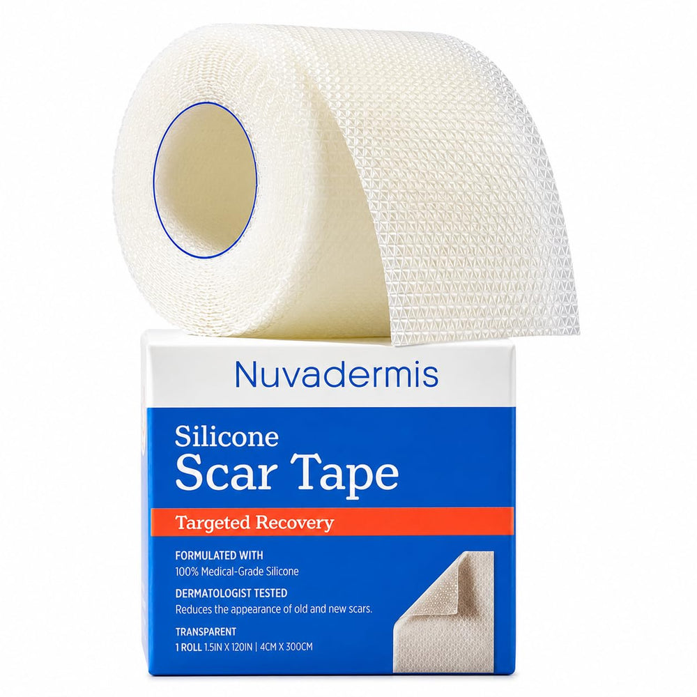 NUVADERMIS rollo frontal mostrando longitud y diseño transparente beneficio cobertura continua