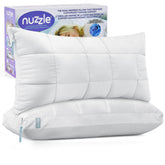 Nuzzle front packaging showing two queen pillows and gift-ready box for easy gifting