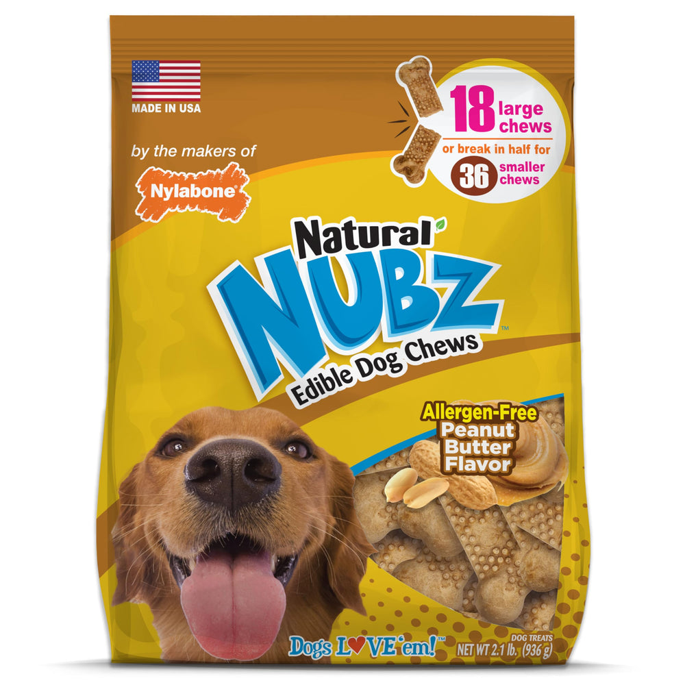 Nylabone empaque frontal mostrando 18 masticables, visual de valor