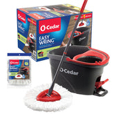 O-Cedar front view of mop and bucket showing compact storage benefit
