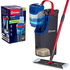 O-Cedar mopa frontal mostrando diseño compacto y beneficios de limpieza