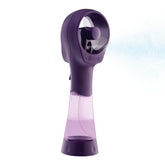 O2COOL ventilador frontal morado mostrando diseño portátil y fácil agarre