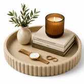 OAKOA front view of round fluted resin tray showing modern form and stability