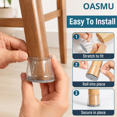OASMU protectores instalados en silla de comedor para mover sin ruido