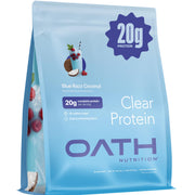 Oath Nutrition envase frontal mostrando sabor blue razz coconut y practicidad