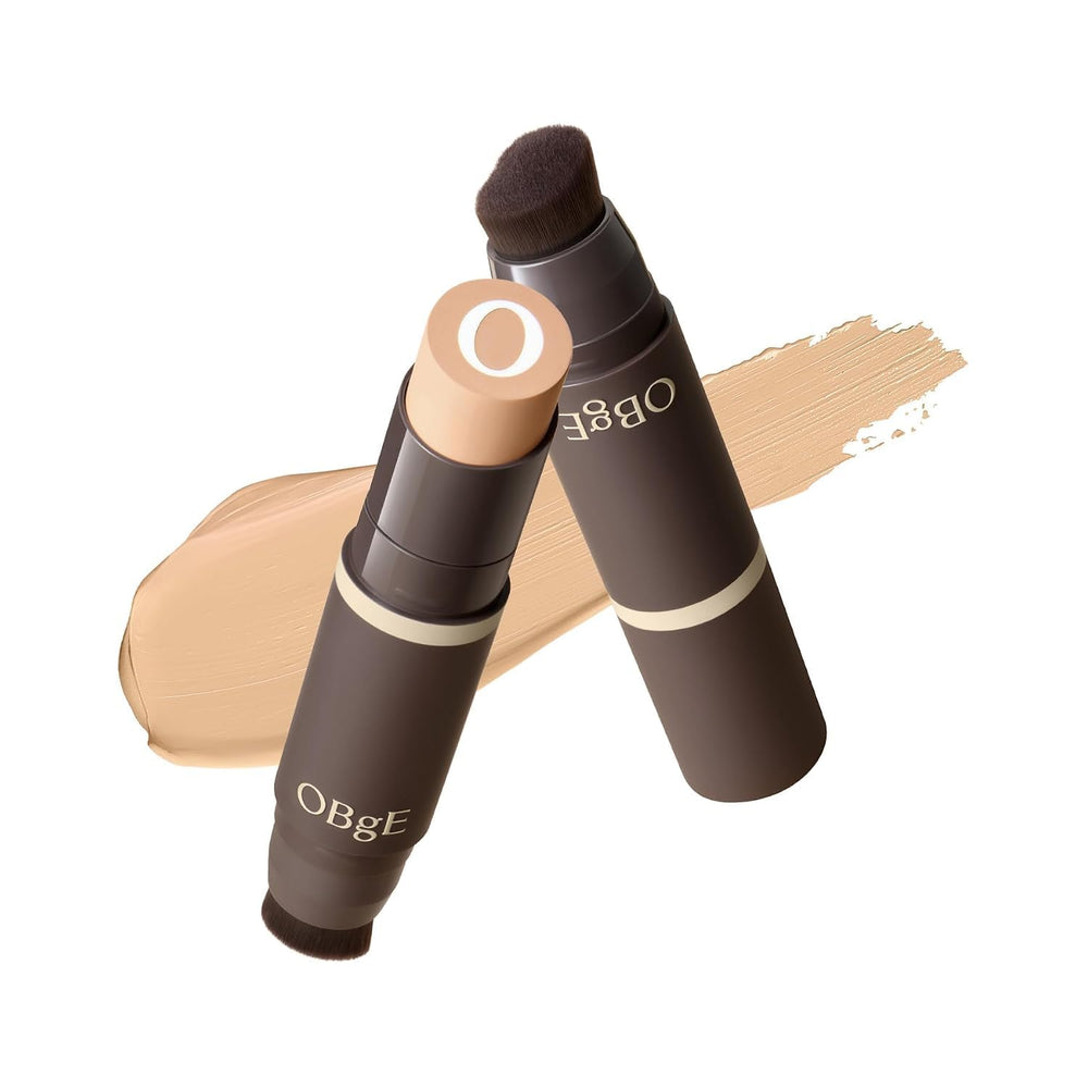 OBgE front packaging of foundation stick showing shade and compact benefit