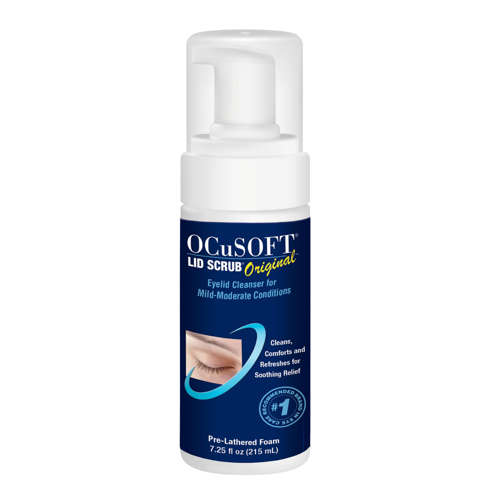 OCuSOFT frasco frontal mostrando etiqueta y volumen, confianza en limpieza