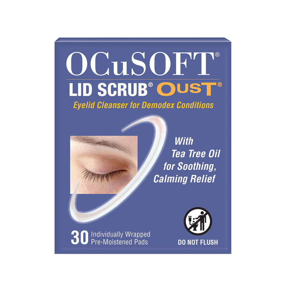 OCuSOFT frente del empaque mostrando 30 toallitas y beneficio de higiene práctica