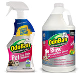 OdoBan kit frontal con galón y spray mostrando beneficio limpieza completa