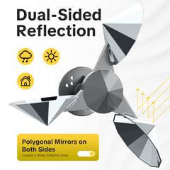 OFFO polygonal blade close-up highlighting mirrored surface and wide light reflection for deterrence