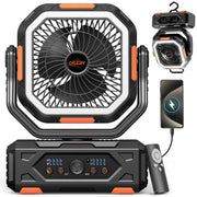 OGERY ventilador frontal mostrando diseño y controles, mejor flujo de aire