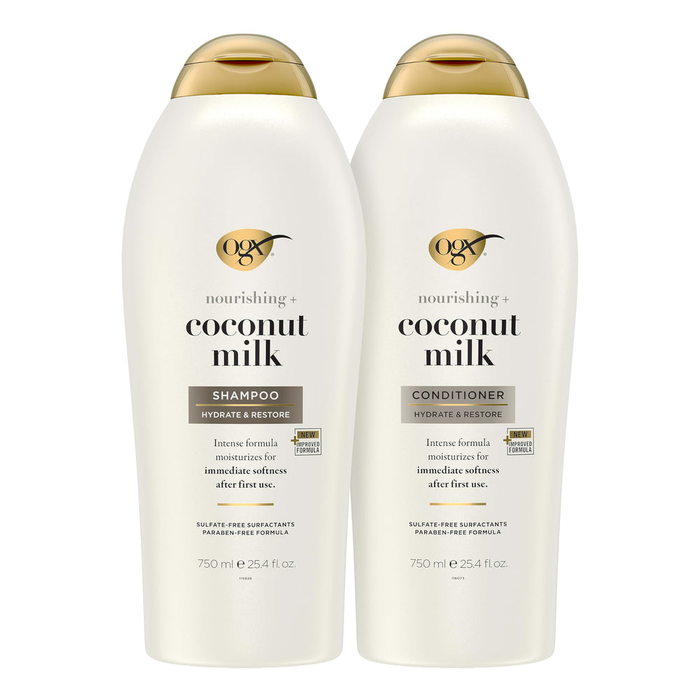 OGX bottle front packaging showing coconut milk set and nourishing benefits