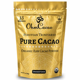 OHM Cacao frente del empaque mostrando sello orgánico y beneficios