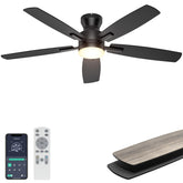 Ohniyou front view of black ceiling fan showcasing sleek low-profile design and quiet performance