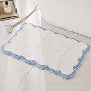 Ohocut alfombra frontal blanca con ribete azul que aporta elegancia y confort