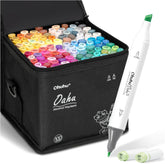 Ohuhu front packaging displaying 100 colors and carrying case benefit
