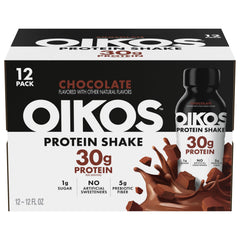 Oikos botella frente mostrando etiqueta clara y alto contenido proteico