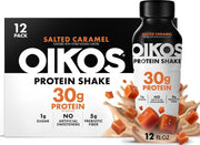 Oikos salteted caramel front packaging showing bottle and flavor benefit