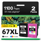 Oillike empaque frontal del pack 67XL mostrando cartuchos y beneficios