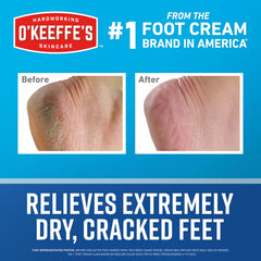 O'Keeffe's aplicación de crema en pies en un baño doméstico, alivia sequedad y protege