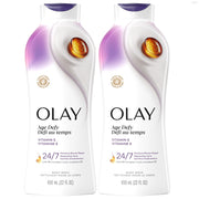 Olay frente del empaque Age Defy mostrando tamaño y beneficios