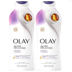 Olay frente del empaque Age Defy mostrando tamaño y beneficios