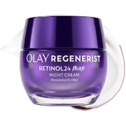 Olay jar front view showing sleek label and clear benefit